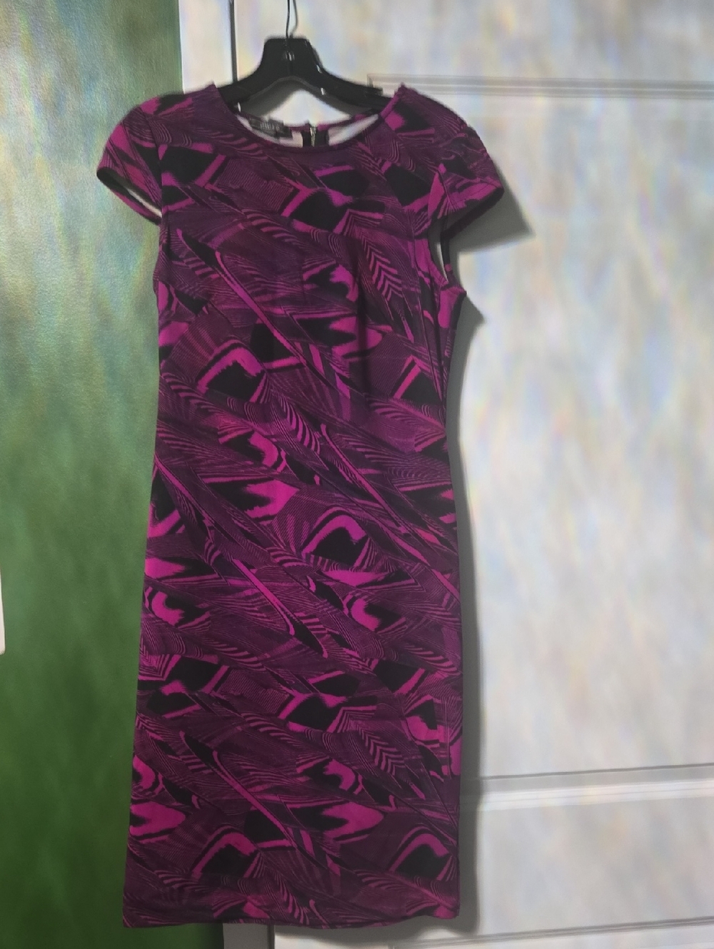 Muse Purple & Black Patterned Cap-Sleeve Midi Dress